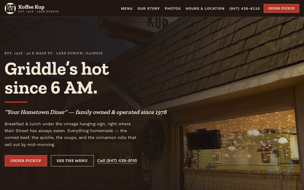 Koffee Kup — hometown diner website (koffeekupdinerlz.com)