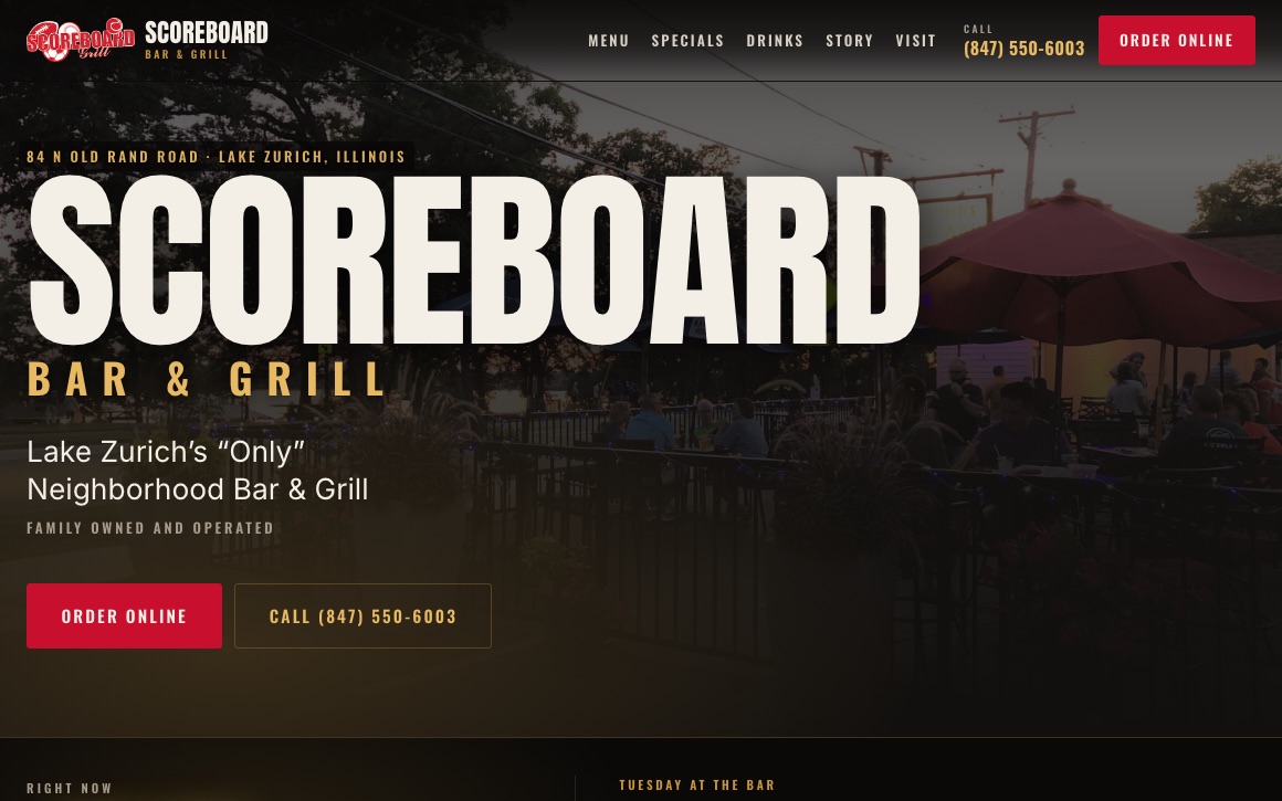Scoreboard Bar & Grill — website redesign in progress