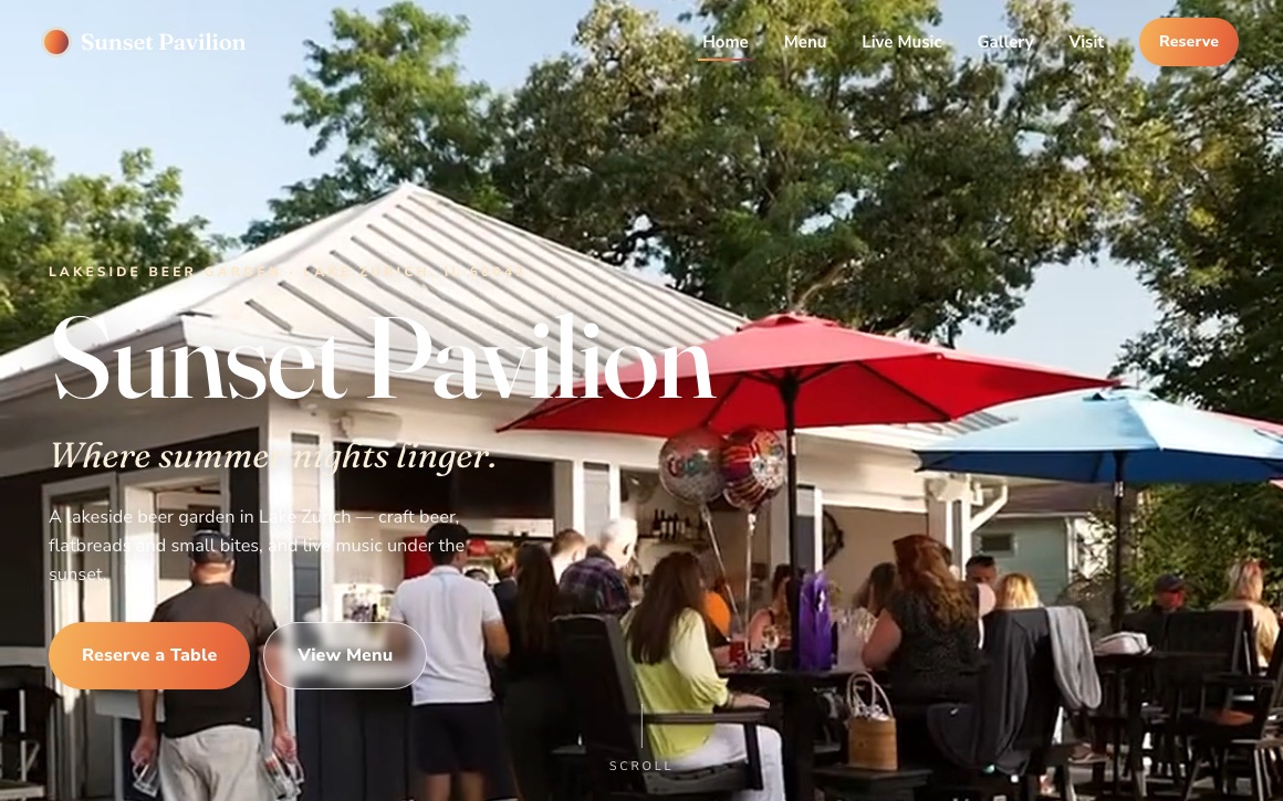 Sunset Pavilion — lakeside beer garden website